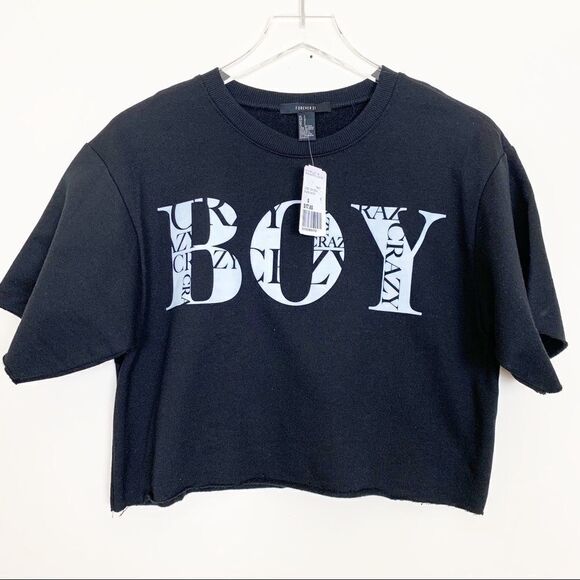 FOREVER 21 Boy Crazy Cropped Sweatshirt, Small - Picture 1 of 8